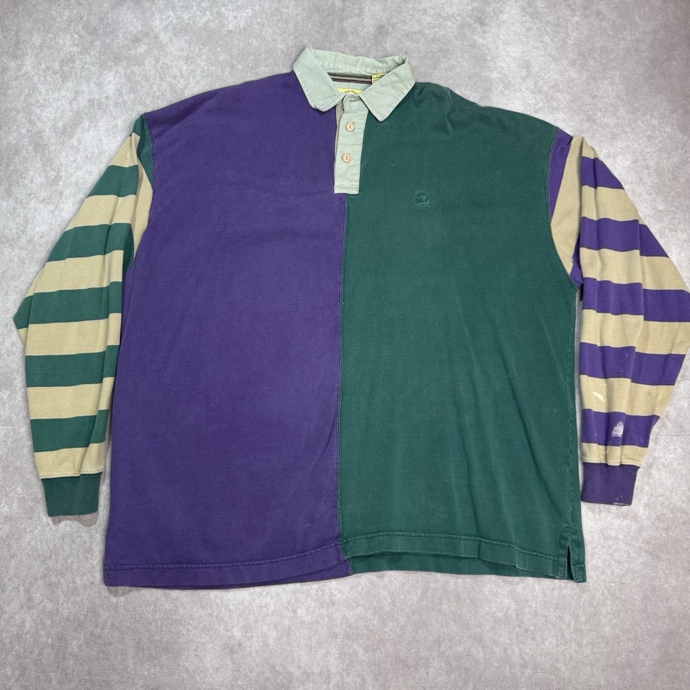 Vintage XL 90s Duck Head Colorblock Rugby Polo Long Sleeve Shirt Preppy